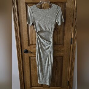 Elegant Tan Midi Dress with Side Cut-Out